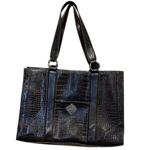 Coldwater Creek Brown Faux Crocodile Leather Career Briefcase Handbag Purse